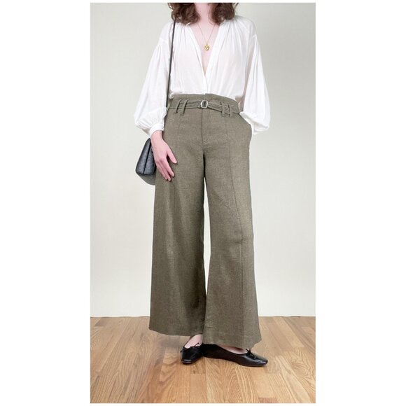 Vintage French Silk Wool Knit Wide Leg Flare High Rise Pants Tweed Long Trousers - Picture 5 of 10